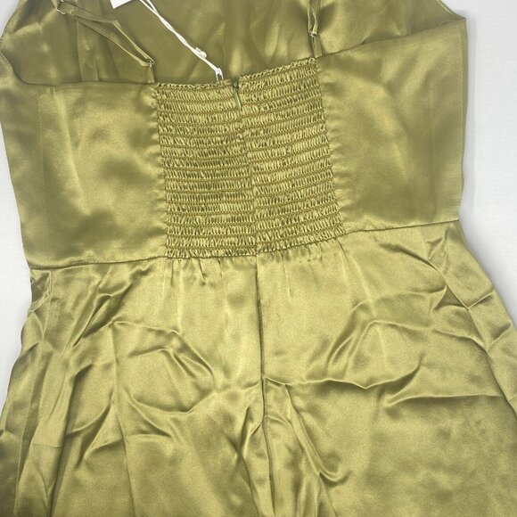 Reformation Solay Olive Green Silk Dress 6 Bridesmaid Green Midi - Picture 11 of 11